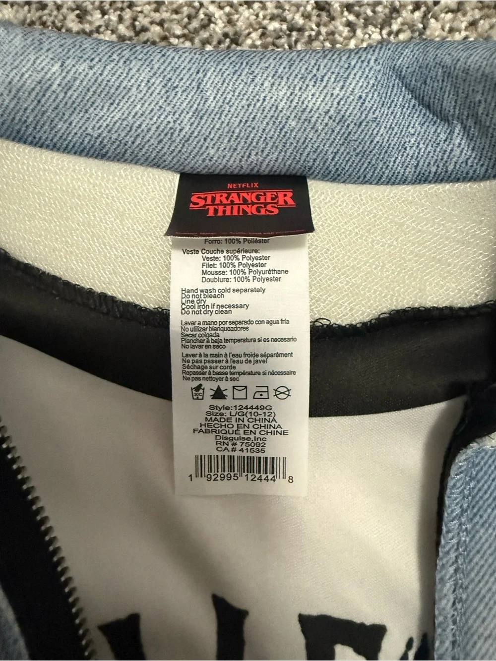 Netflix Light Blue and Black Rocker Costume Jacket from Stranger Things